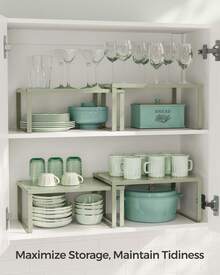 SONGMICS Cabinet Shelf Organizer, Stackable, Expandable, Set Of 4 Metal Kitchen Counter Shelves - màu xanh lá - Xem 2