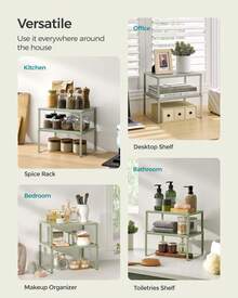 SONGMICS Cabinet Shelf Organizer, Stackable, Expandable, Set Of 4 Metal Kitchen Counter Shelves - màu xanh lá - Xem 4