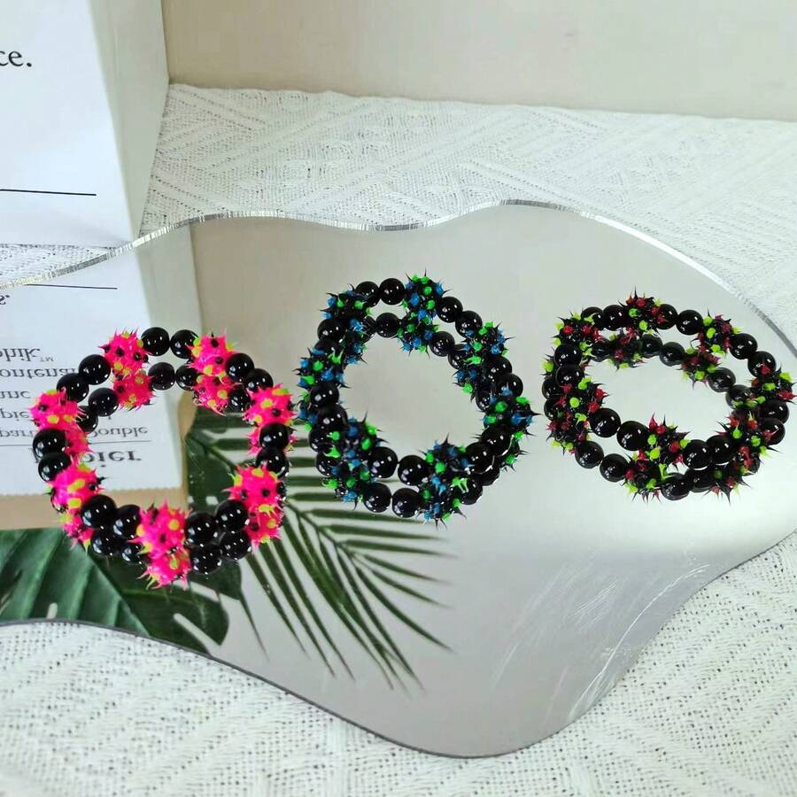 1 pieza Pulsera elástica hecha a mano con cuentas de bolitas de silicona en diseño alternativo, textura suave adecuada para uso diario - Esférico - Ver 1