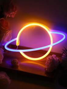 1pc Led Planet Shaped Neon Light With Hook, USB And Battery Powered Saturn Shaped Design Neon Sign Light, Suitable For Table,Bedroom,Wall, Party,Student Dormitories,Game Room,Wedding Decoration, Birthday Gifts For Friends - Multicolor - View 3