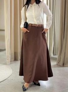 Women Skirts - Coffee Brown - View 2