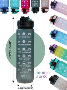 1入1000ml漸變色運動戶外露營徒步水瓶，男女適用的大容量便攜式水瓶，帶刻度標記