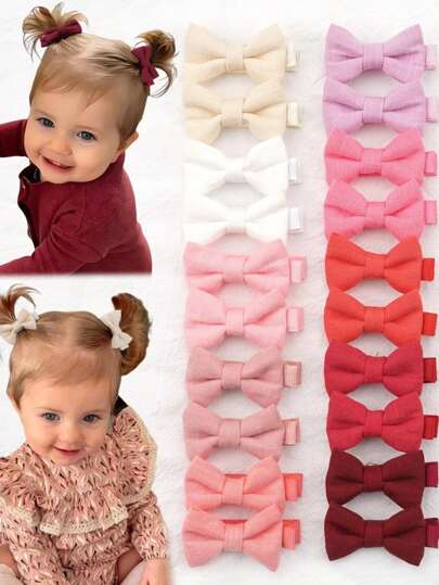 10/20pcs Baby Hair Clips Fully Lined 2 Inch Bows And Linen Baby Hair Bows Hair Clips For Baby Girls Infants Toddlers And Kids Pink Series