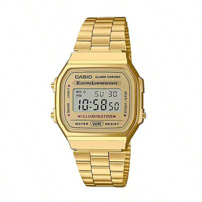Casio Relógio de pulso vintage masculino A168WG-9W, com iluminador, cronógrafo e alarme, com pulseira de metal dourado