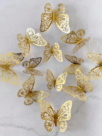 12Pcs/Set 3D Hollow Butterfly Wall Sticker Cake Decor Toppers Wedding Decor Living Room Home Decor Butterflies Stickers Gender Reveal Party Decor,
