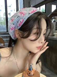 1 件女士法式乡村风格编织印花头带/围巾，适合夏季海滩度假拍照，头巾发巾，头巾秋冬发带发饰女士 - 彩色 - 查看 12