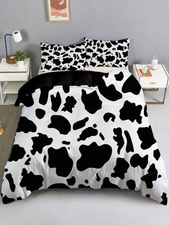 3pcs Cow Pattern Quilt Cover Set, Bedding Set, Soft Comfortable Quilt Cover, For Bedroom, Guest Room (1*Quilt Cover + 2*Pillowcase, Without Core)