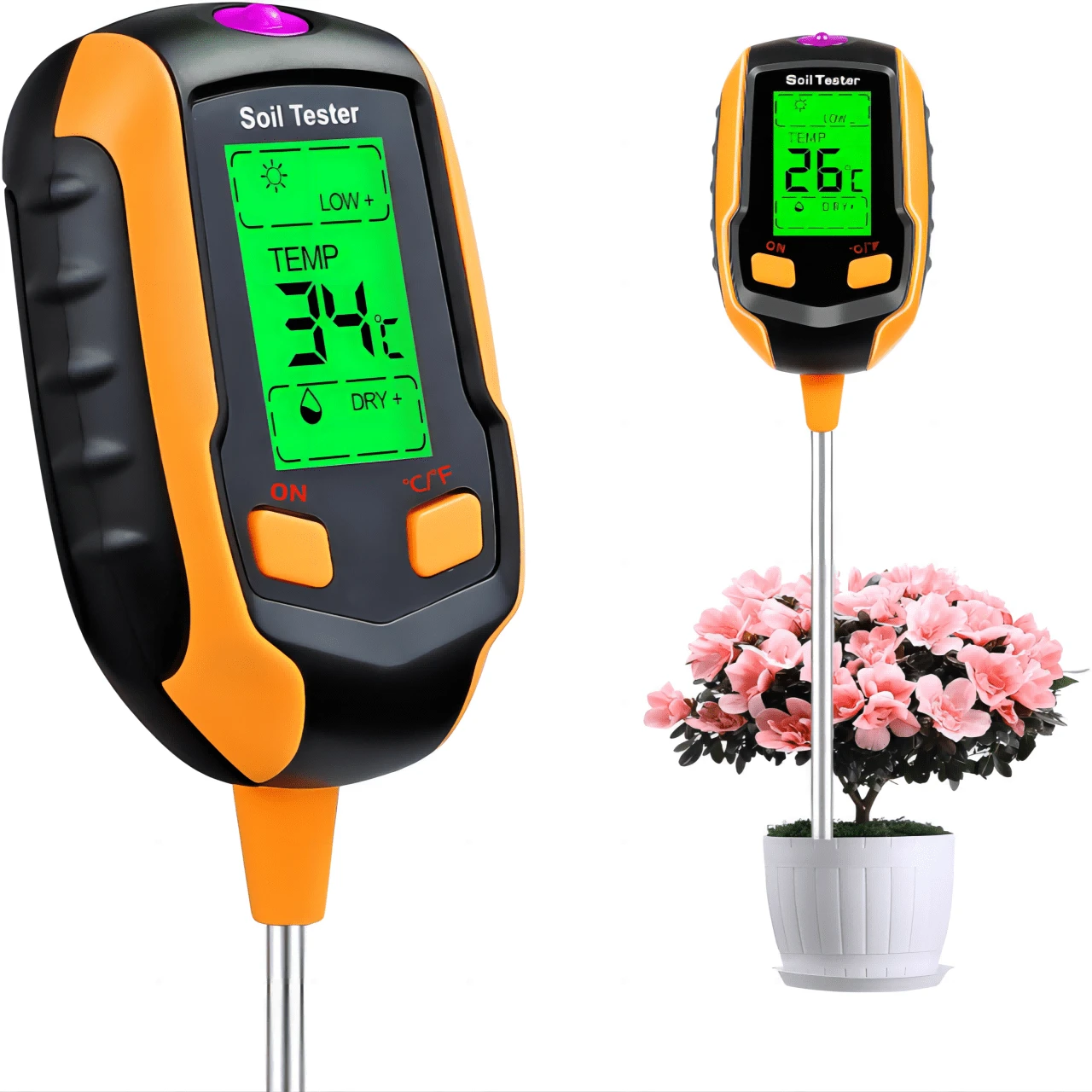 4-In-1 Soil Moisture Meter Digital Plant Temperature/Soil Moisture/PH Meter/Sunlight Intensity/Environment Humidity Backlight LCD Display Soil Test Meter For Gardening, Farming And Outdoor Plants
