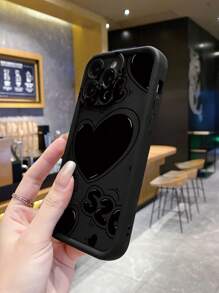 简约黑色喷砂防指纹心形线条手机壳，兼容/三星/小米/红米/Infinix/vivo/Oppo等品牌手机 - 黑色 - 查看 5