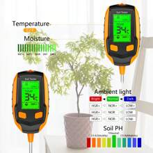 4-In-1 Soil Moisture Meter Digital Plant Temperature/Soil Moisture/PH Meter/Sunlight Intensity/Environment Humidity Backlight LCD Display Soil Test Meter For Gardening, Farming And Outdoor Plants