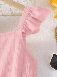 Tween Girl Sleeveless Square Neck A-Line Dress With Elastic Waist, Casual Solid Color Midi Dress, Summer Kids' Clothes