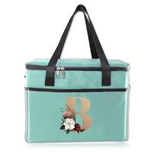 Insulated Lunch Box Bag Cooler Box Canvas Thermal LunchBox Large Capacity Tote Bag Initial Name A To Z Gold Letter Flower Printing For Women's Work Food Storage Bags Portable Waterproof Handbags For Office School Picnic Camping Travel School Organizer Bags Teacher Storage Bags Classroom Bags Classroom Organizer BagsLunch BagWomanFor Women LadiesSchool Supplies Stuff Accessories - Green - View 14