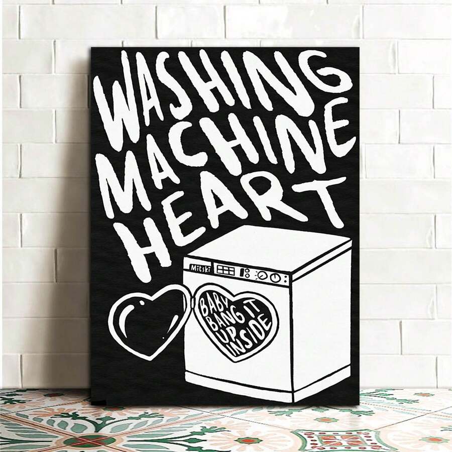 1入組Mitski海報心形洗衣機黑白布印刷客廳和臥室裝飾，無框架 - 彩色 - 查看 1