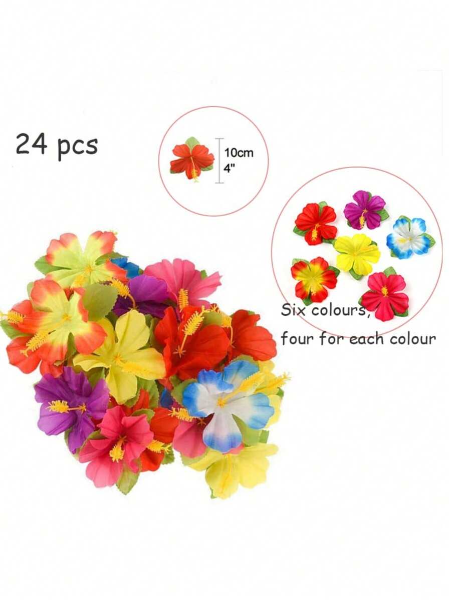 24 Pack Hibiscus Flowers For Tabletop Decoration Luau Party Decoration