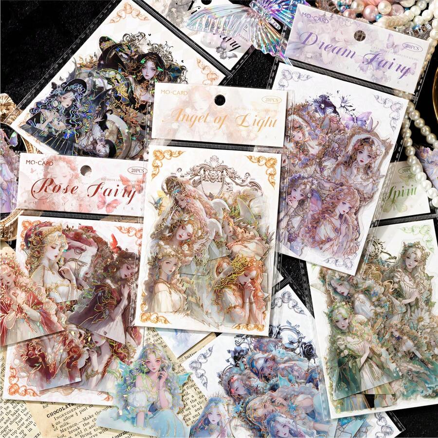 MOCARD 1 Pack 20 Pcs Assorted  Girl Angels And Mermaids Theme Laser Stickers Aesthetic Phone Case Art Scrapbooking Personalised Collage Card Material Decorative Waterproof Labels - 1 Package - View 1
