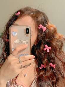 6 件女士粉色蝴蝶结发夹，甜美芭蕾风格发饰，带迷你蝴蝶结，非常适合日常使用和可爱的发型粉色配饰爪夹发夹发夹 - 粉色 - 查看 8