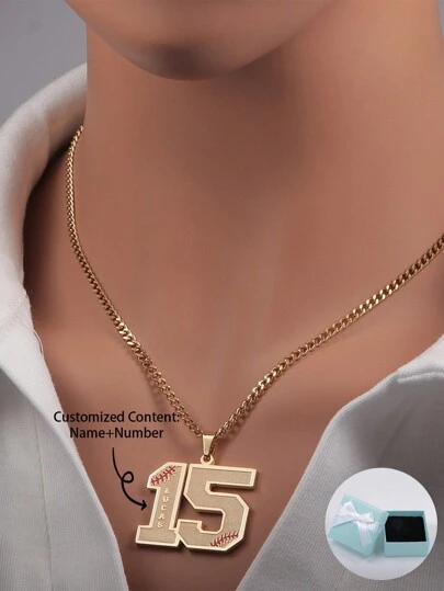 Customized Personalized Baseball Themed Number & Letter Name Necklace - Father's Day Gift, Valentine's Day Gift, Birthday, Anniversary, Graduation, Christmas And Family High-End Gift - Suitable For All Seasons Basketball, Football, Volleyball Fall Fashion, Contracted, Simple, Western, Punk Custom, Personalized, Unique Ideal Gifts For Him Her, Boyfriend, Girlfriend