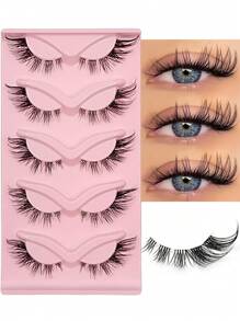 Asiteo 5 Pairs Anime Style Cat Eye False Eyelashes, Natural & Lengthening, With Flared Ends To Elongate Eyes, Beauty Essentials - Lông mi  mắt mèo - Xem 1