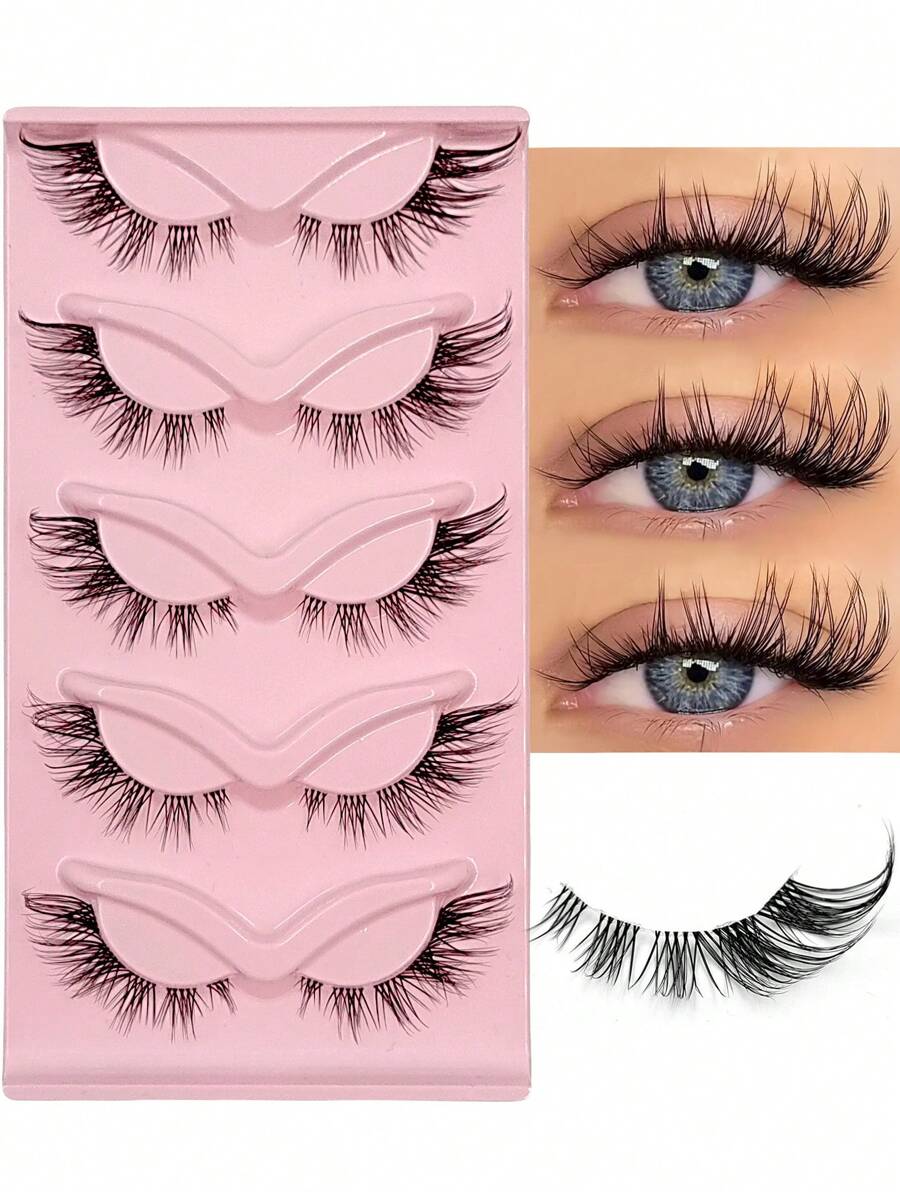 Asiteo 5 Pairs Anime Style Cat Eye False Eyelashes, Natural & Lengthening, With Flared Ends To Elongate Eyes, Beauty Essentials - Lông mi mắt mèo - Xem 1