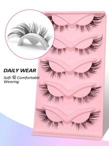 Asiteo 5 Pairs Anime Style Cat Eye False Eyelashes, Natural & Lengthening, With Flared Ends To Elongate Eyes, Beauty Essentials - Lông mi  mắt mèo - Xem 4