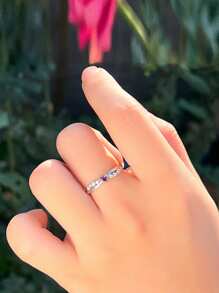 1入銀製925扭曲心型紫色立方氧化鋯婚禮訂婚派對女戒指，精美的女士珠寶禮物 - 紫色 - 查看 5