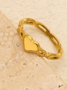 1 件豪华不锈钢心形戒指不对称几何空心戒指 Bijou Acier Inoxydable Pour 批发 - 金色 - 查看 3