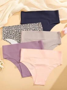 FINETOO Set de 5 bragas básicas de talle alto sin costuras y de color liso para mujer, con cintura ancha - Multicolor - Ver 4