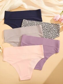 FINETOO Set de 5 bragas básicas de talle alto sin costuras y de color liso para mujer, con cintura ancha - Multicolor - Ver 3