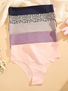 FINETOO Set de 5 bragas básicas de talle alto sin costuras y de color liso para mujer, con cintura ancha - Multicolor - Ver 5