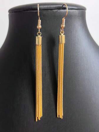 1쌍 긴 실버 태슬 귀걸이, 여성용 다용도 드롭 귀걸이, 골드와 실버 색상 제공, 다양한 스타일