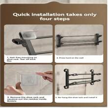 1 kệ giày kim loại hai lớp, kệ lưu trữ gắn tường không cần khoan, giá để đồ có thể gấp lại để đựng dép, giày thể thao, phòng tắm và lối vào, lưu trữ đa chức năng, đồ dùng thiết yếu cho gia đình và phòng tắm - màu đen - Xem 7