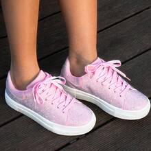 女士镶钻系带运动鞋 - 粉色 - 查看 4