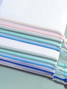 5 件/10 件加厚透明防水拉链文件夹，网格图案手持文件袋，适用于家庭、办公室、学习、试卷、文件存储和保护 - 彩色 - 查看 6