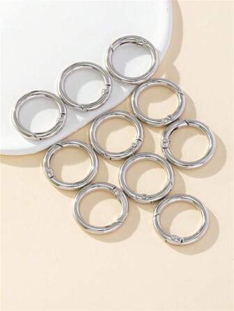 10pcs Silver-Colored 2.7cm Round Hook Rings For Keychains, Wallet And Shoulder Strap Accessories