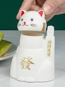 1入組卡通招財貓牙籤筒，風自動彈出式牙籤盒，創意家居牙籤收納盒