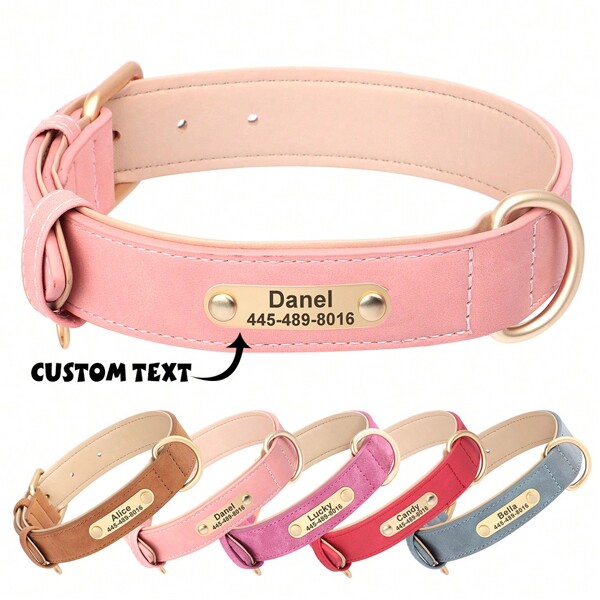 Collare in pelle PU personalizzato con fiore, con incisione del nome personalizzata, collare regolabile con stampa anti-smarrimento per chihuahua o bulldog francese di piccola o media taglia, decorativo, inciso, acciaio inossidabile, semplice, alla moda, carino, unico, personalizzato, decorazione natalizia, regalo ideale per lui, lei, famiglia, amici, amanti degli animali domestici, per anniversari, compleanni, Natale, inaugurazione casa, autunno/inverno