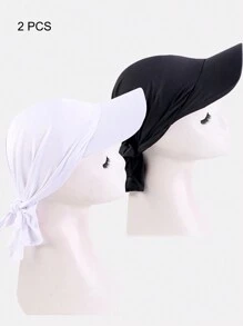2pcs/Set Women's Bandana Headwrap Visor Hat, Scarf Hat With Ribbon, Sun Protective Hat Suitable For Spring/Summer - Multicolor - View 16