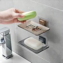1入組排水肥皂架，1入組肥皂盒，1入組掛壁式水晶肥皂盤，1入組無需鑽孔的肥皂架，浴室和淋浴間收納組織和容器 - 彩色 - 查看 2