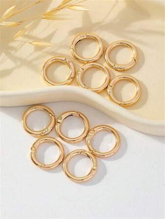 10pcs 2.7cm Golden Round Spring Snap Hooks Keyring For Wallet, Bag Shoulder Straps