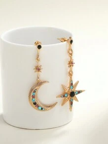 1 Pair Of Stylish Diamond-Encrusted Star Moon Earrings My Orders Recently Purchased - Yellow Gold - View 1