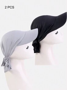 2pcs/Set Women's Bandana Headwrap Visor Hat, Scarf Hat With Ribbon, Sun Protective Hat Suitable For Spring/Summer - Multicolor - View 14