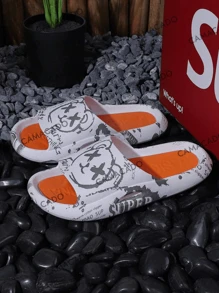 Men's Simple Summer Flip-Flops, Antiskid And Outdoor, Suitable For Home And Beach/exterior, sandalias antideslizantes para el baño y hogar con estampado de osito de peluche,Zapatillas De Verano Antideslizantes Para Parejas Al Aire Libre/interiores,Zapatillas Cómodas De Moda Con Diseño De Caricaturas Para Hombres - Naranja - Ver 7