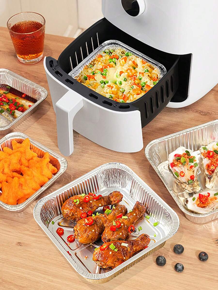 20入組/50入組7.1 X 7.1 X 1.8英寸方形烘焙蛋糕模，一次性鋁箔錫，重型蛋糕模，適用於家裡自製麵包，烤箱煎鍋，特殊鐵皮托盤，不含蓋禮物袋派對廚房 - 銀色 - 查看 1