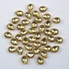 50pcs Tear Drop Claw Rhinestones Golden Flat Back Shiny Beads Trim Sew On For Clothes Decoration - Yellow - View 15