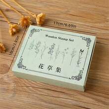 1 hộp gồm 8 con dấu gỗ hoa tinh xảo, con dấu trang trí DIY hình cây tươi sáng tạo dùng để làm sổ lưu niệm - màu xanh lá - Xem 7