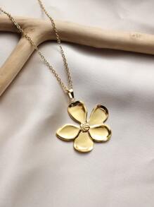 1pc French Vintage Style Stainless Steel 18K Gold Plated Metal Statement Necklace With Large Shiny Flower Pendant, Suitable For Women's Parties And Gifts Valentines