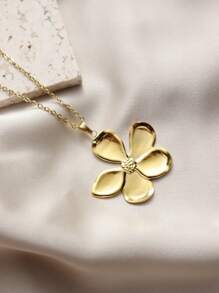 1pc French Vintage Style Stainless Steel 18K Gold Plated Metal Statement Necklace With Large Shiny Flower Pendant, Suitable For Women's Parties And Gifts Valentines