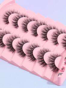 MAGEFY 7 Pairs Natural Fluffy False Eyelashes Faux Mink Long Eyelashes Extensions Slim Soft For Everyday Use Makeup Tool For Beauty - 黑色 - 查看 4