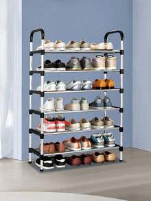 5/6 Layer Shoe Rack, Stainless Steel Shoe Rack, Simple Shoe Rack, Shoe Storage Box, Clothing Storage Cabinet, Shoe Rack With Shelf, Coat Rack Storage Cabinet, Clothes And Shoe Rack, Storage Rack, Can Hold 30 -40 Pairs Of Shoes, Suitable For Entrances And Hallways, Bedroom, Living Room - 黑與白 - 查看 4