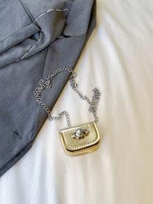 时尚简约纯色闪亮超迷你翻盖星星星球链条包、零钱包、单肩包或腰包 - 金色 - 查看 6